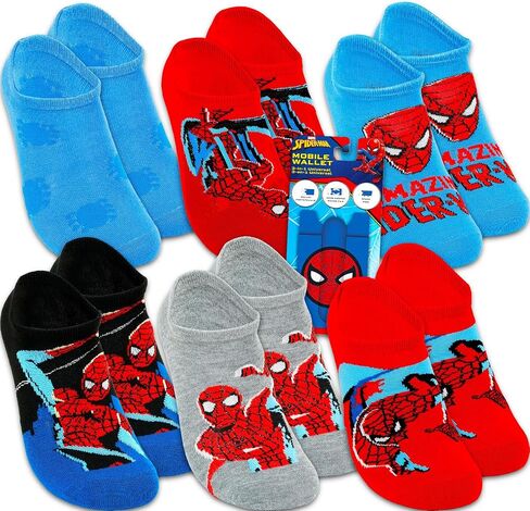 Spiderman Socks for Boys Set - Bundle with 6 Pairs of No Show Marvel Socks for Kids Plus Stickers | Spiderman Apparel Set (US, Age, 9, 11) in Kuwait