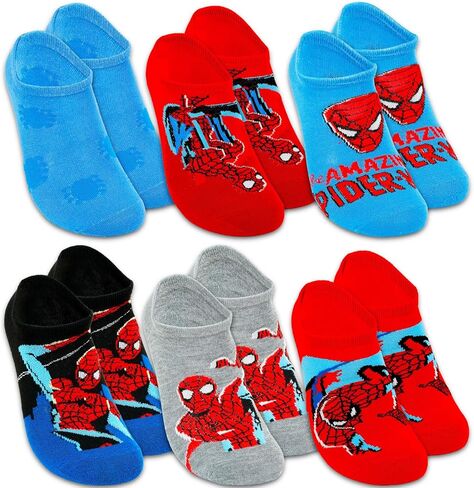Spiderman Socks for Boys Set - Bundle with 6 Pairs of No Show Marvel Socks for Kids Plus Stickers | Spiderman Apparel Set (US, Age, 9, 11) in Kuwait
