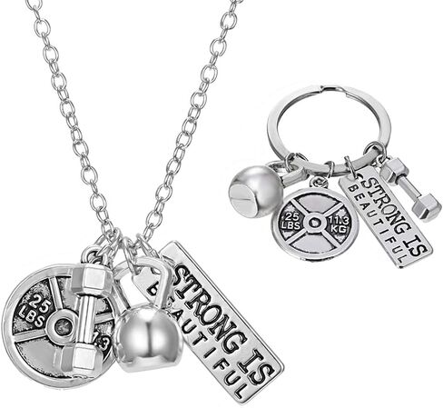 RINHOO Stainless Steel Fitness Gym Charm Keychains Quotes Weight Plate Dumbbell Kettlebell CharmsKeyring in Saudi Arabia