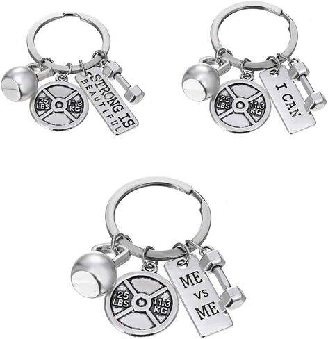 RINHOO Stainless Steel Fitness Gym Charm Keychains Quotes Weight Plate Dumbbell Kettlebell CharmsKeyring in Saudi Arabia