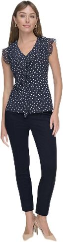 Tommy Hilfiger Adaptive Women's Sleeveless Mix Media Ruffle Front Blouse in Kuwait