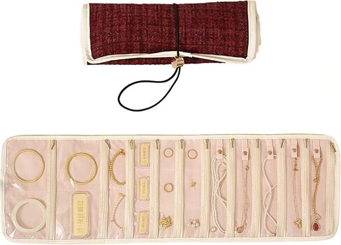 Portable Jewelry Roll Bag, Foldable Travel Jewelry Organizer Case with Zippered Pockets, Jewelry Storage Bag, Roll Up Jewelry Organizer Bag for Journey Rings, Necklaces, Earrings, Bracelets(Lightgray) in Saudi Arabia