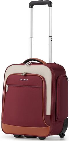 mixi 16 Inch Underseat Carry-On Luggage, Softside Suitcase with Wheels, Fashion Lightweight Water-Resistant Personal Item Travel Bag for Short Trips, Wine Red in Saudi Arabia