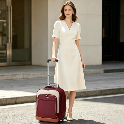 mixi 16 Inch Underseat Carry-On Luggage, Softside Suitcase with Wheels, Fashion Lightweight Water-Resistant Personal Item Travel Bag for Short Trips, Wine Red in Saudi Arabia