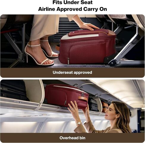 mixi 16 Inch Underseat Carry-On Luggage, Softside Suitcase with Wheels, Fashion Lightweight Water-Resistant Personal Item Travel Bag for Short Trips, Wine Red in Saudi Arabia