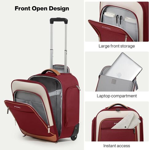 mixi 16 Inch Underseat Carry-On Luggage, Softside Suitcase with Wheels, Fashion Lightweight Water-Resistant Personal Item Travel Bag for Short Trips, Wine Red in Saudi Arabia