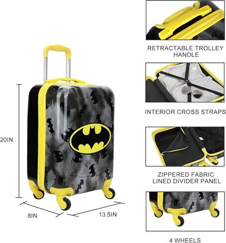 Batman Core Adult 4-Wheel ABS 20" Suitcase Luggage for Travel, Black/Yellow in Kuwait