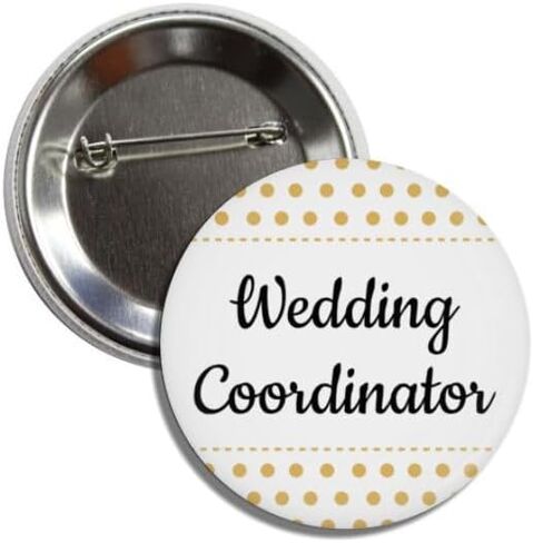 Wedding Coordinator Button Pin Badge, 2.25 Inch Round, White and Gold Event Planner Badge in Kuwait