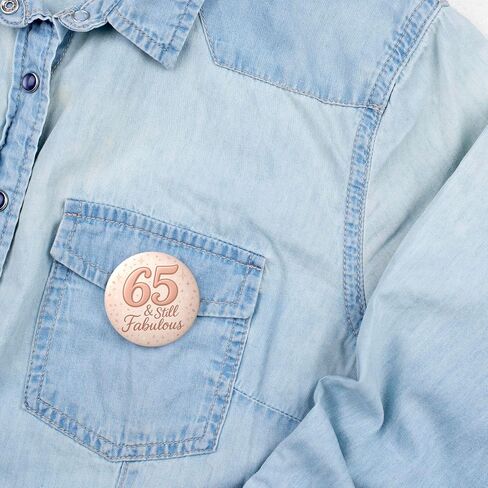 65th Birthday Pin – 65 & Still Fabulous Happy Birthday Button Badge, Rose Gold Blush Party Decor for Elegant Milestone Celebration, Sparkly Photo Booth Prop & Gift Bag Favor, 2.25 Inch in Saudi Arabia