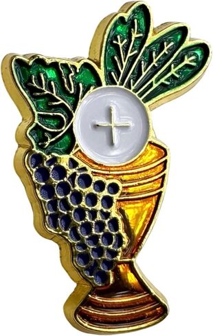 First Holy Communion Chalice & Cross Lapel Pin with “My First Holy Communion" Card – Catholic Eucharist Symbol Gift for Him or Her – Made in USA Cardstock Display in Kuwait