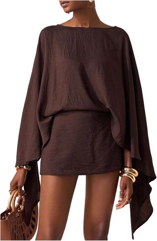 MakeMeChic Women's Linen Sets 2 Piece Sets Summer Poncho Tops and Skorts Vacation Outfits in Saudi Arabia