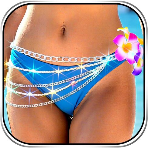 REETAN Light Up Waist Chain Belt Rhinestone Silver Fashion Rave Body Accessories for Women in Kuwait
