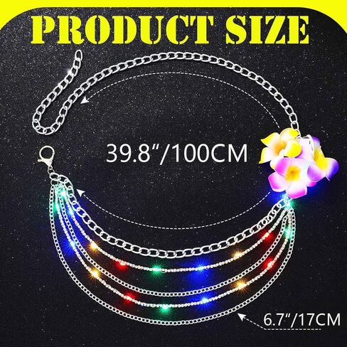 REETAN Light Up Waist Chain Belt Rhinestone Silver Fashion Rave Body Accessories for Women in Kuwait