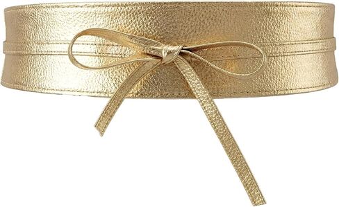Women Obi Waist Belt, Gold Faux Leather Wide Wrap Around Obi Belt, Fashion Adjustable Self Tie Waist Belt for Dresses and Blouses in Saudi Arabia