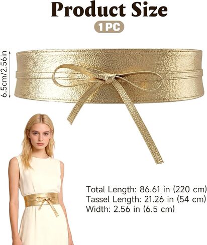 Women Obi Waist Belt, Gold Faux Leather Wide Wrap Around Obi Belt, Fashion Adjustable Self Tie Waist Belt for Dresses and Blouses in Saudi Arabia