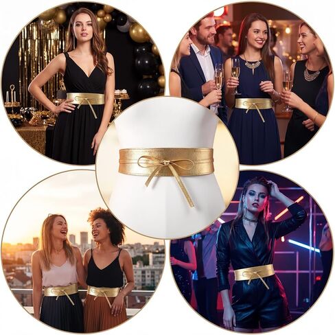 Women Obi Waist Belt, Gold Faux Leather Wide Wrap Around Obi Belt, Fashion Adjustable Self Tie Waist Belt for Dresses and Blouses in Saudi Arabia