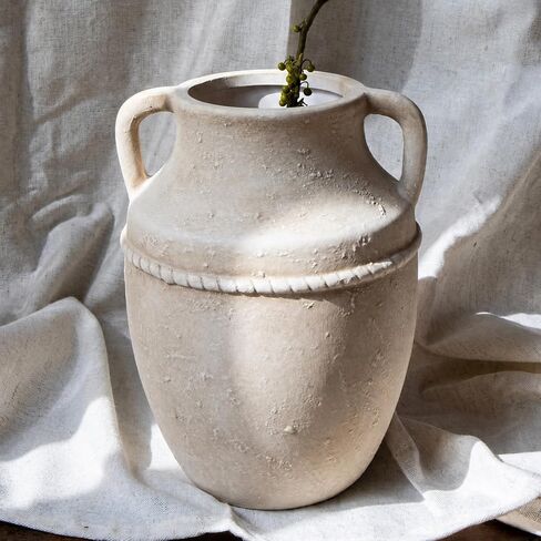 مزهرية من السيراميك لديكور المنزل - مزهريات ريفية مقاس 9 بوصة، فخار عتيق مع مقابض لغرفة المعيشة، رف الكتب، رف المطبخ، مدفأة طاولة القهوة، هدية مدروسة (الذهب الأسود) in Kuwait