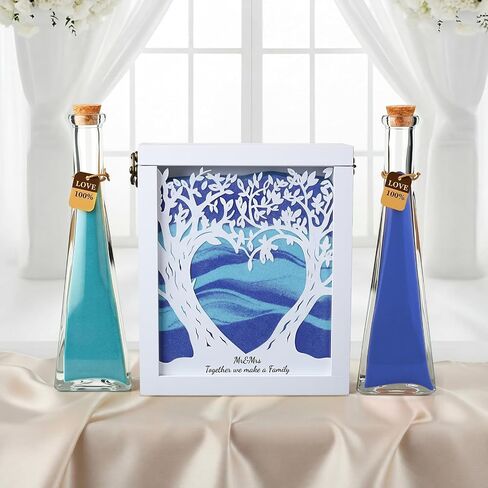 Blosssound Unity Sand for Wedding Ceremony Set Christian Unity Sand Ceremony Box and Vases for Religious Wedding Centerpiece Marriage Bridal Party Supplies (Violet Blue,Family Tree) in Kuwait