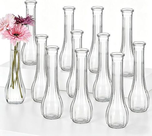 Glass Bud Vases for Centerpieces, 12 Pack 8.7" Tall Clear Ribbed Small Flower Vases for Wedding Party Home Decor - Minimalist Table Vase for Roses Pampas Grass DIY, Hurricane Candle Holder in Saudi Arabia