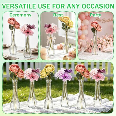 Glass Bud Vases for Centerpieces, 12 Pack 8.7" Tall Clear Ribbed Small Flower Vases for Wedding Party Home Decor - Minimalist Table Vase for Roses Pampas Grass DIY, Hurricane Candle Holder in Saudi Arabia