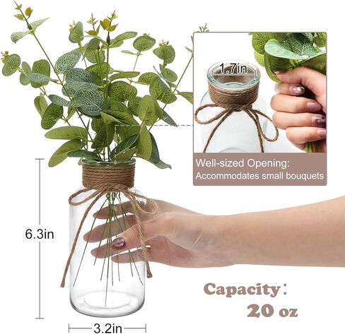 12 Pack Glass Flower Vases with Rope,Brajttt Vintage Bud Vases in Bulk,Mason Jars for Centerpieces,Flower Vase for Centerpieces and Tag for Weddings,Home Decor & DIY Projects in Saudi Arabia