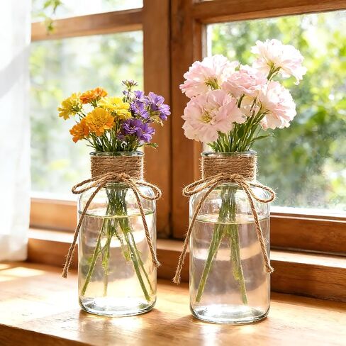 12 Pack Glass Flower Vases with Rope,Brajttt Vintage Bud Vases in Bulk,Mason Jars for Centerpieces,Flower Vase for Centerpieces and Tag for Weddings,Home Decor & DIY Projects in Saudi Arabia