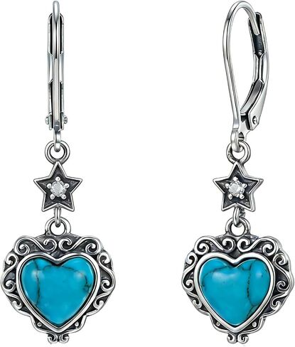 Natural Turquoise Earrings for Women 925 Sterling Silver Western Boho Style Turquoise and Genuine Diamond Dangle Earrings Gift for Birthday Mother's Day Christmas in Saudi Arabia