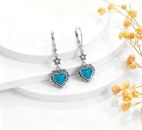 Natural Turquoise Earrings for Women 925 Sterling Silver Western Boho Style Turquoise and Genuine Diamond Dangle Earrings Gift for Birthday Mother's Day Christmas in Saudi Arabia