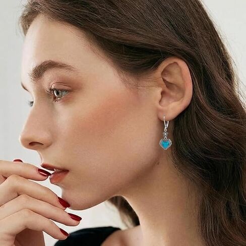 Natural Turquoise Earrings for Women 925 Sterling Silver Western Boho Style Turquoise and Genuine Diamond Dangle Earrings Gift for Birthday Mother's Day Christmas in Saudi Arabia