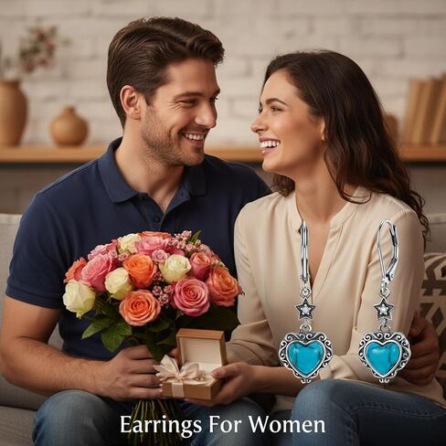 Natural Turquoise Earrings for Women 925 Sterling Silver Western Boho Style Turquoise and Genuine Diamond Dangle Earrings Gift for Birthday Mother's Day Christmas in Saudi Arabia