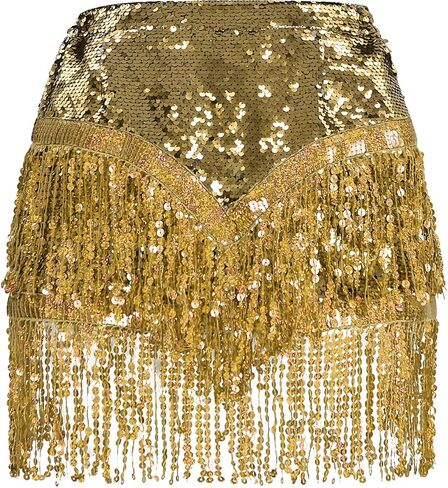Kids Girls Sequin Tassel Fringe Skirt Sparkle Glitter Mini Skirt for Belly Dance Carnival Rave Party in Saudi Arabia