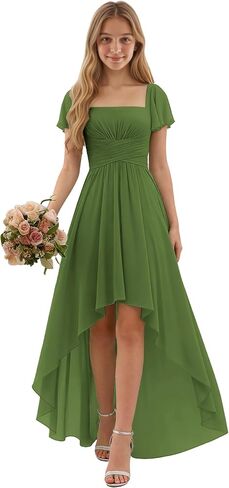 Junior Bridesmaid Dress Short Sleeves Chiffon Flower Girl Dress for Wedding Party Girls Formal Pageant Gown in Saudi Arabia