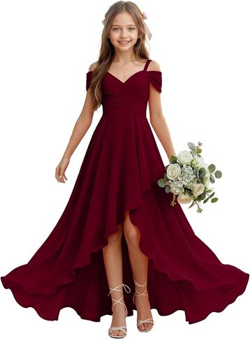 Junior Bridesmaid Dress Spaghetti Strap Chiffon Flower Girl Dresses Princess Pageant Prom Gown in Saudi Arabia