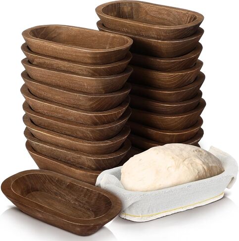 Nuogo 20 Pcs Wooden Dough Bowls Bulk 8.6 Inch Rustic Vintage Hand Carved Wood Dough Bowls Dining for DIY Home Crafts Making Farmhouse Fruits Supplies in Saudi Arabia
