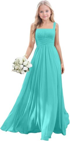 Chiffon Junior Bridesmaid Dresses Girls Square Neck Flower Girl Dresses for Wedding Party Gowns in Saudi Arabia