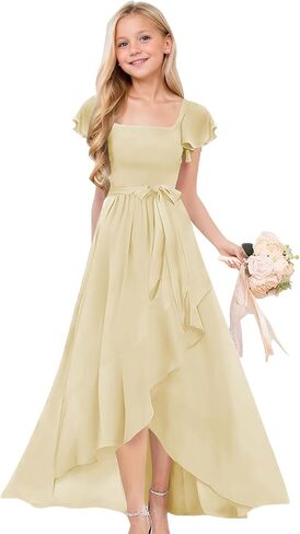 Junior Bridesmaid Dresses Short Sleeve Chiffon Flower Girl Dresses for Wedding Guest Formal Dress 2-16 Years in Saudi Arabia