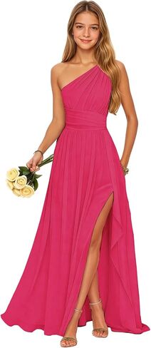 One Shoulder Chiffon Junior Bridesmaid Dresses for Teens A Line Flower Girl Dress Wedding Girls Formal Dress in Saudi Arabia