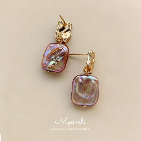 Freshwater Cultured Baroque Pearl Drop Jewelry Earrings for Women, Pink Teardrop and Square Dangle Earrings with 14K Gold Plated and Sterling Silver Posts, Hypoallergenic Romantic Gift for Her in Kuwait