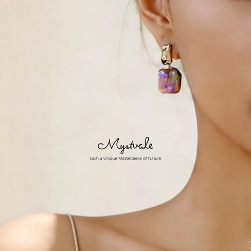 Freshwater Cultured Baroque Pearl Drop Jewelry Earrings for Women, Pink Teardrop and Square Dangle Earrings with 14K Gold Plated and Sterling Silver Posts, Hypoallergenic Romantic Gift for Her in Kuwait