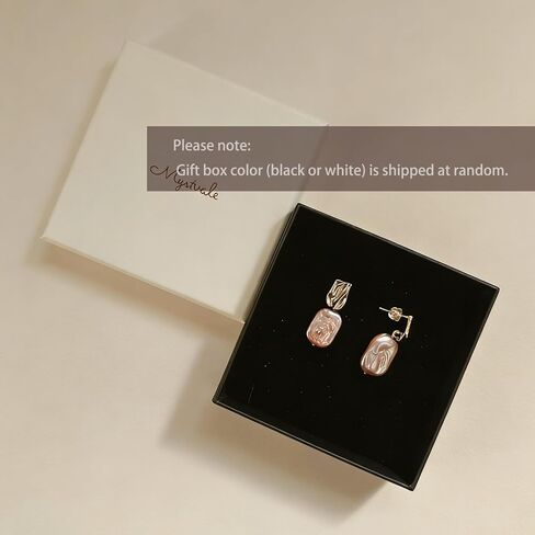 Freshwater Cultured Baroque Pearl Drop Jewelry Earrings for Women, Pink Teardrop and Square Dangle Earrings with 14K Gold Plated and Sterling Silver Posts, Hypoallergenic Romantic Gift for Her in Kuwait