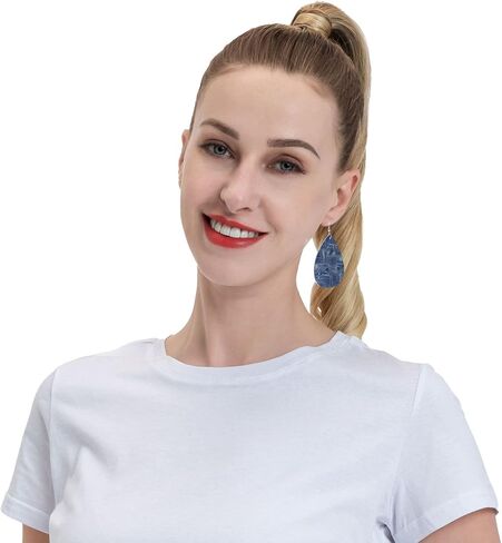 Vintage Blue Jean Denim Print Faux Leather Earrings, Vintage Denim Fold Art Print Teardrop Dangle Earrings, Lightweight Dangle For Women in Saudi Arabia