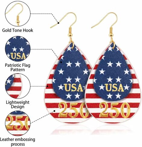 4th of July Earrings for 250 Anniversary Usa Merchandise Patriotic Earrings for Women Leather Teardrop Dangle Earrings for Independence Day American Flag Jewelry Accessories in Saudi Arabia