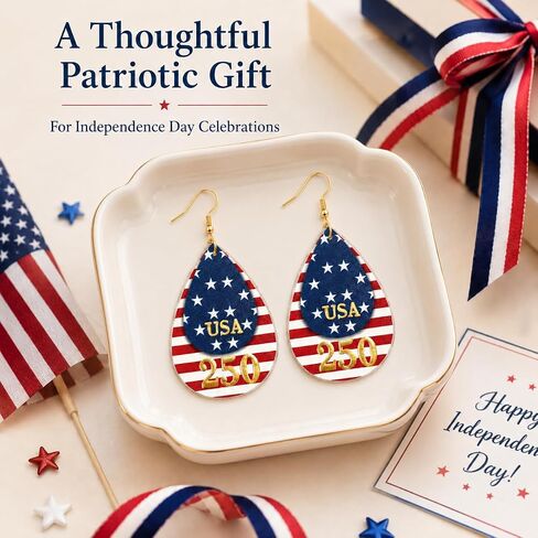 4th of July Earrings for 250 Anniversary Usa Merchandise Patriotic Earrings for Women Leather Teardrop Dangle Earrings for Independence Day American Flag Jewelry Accessories in Saudi Arabia