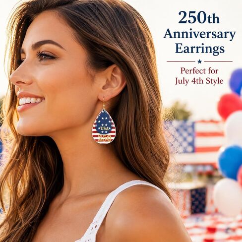 4th of July Earrings for 250 Anniversary Usa Merchandise Patriotic Earrings for Women Leather Teardrop Dangle Earrings for Independence Day American Flag Jewelry Accessories in Saudi Arabia