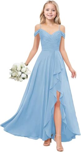 Junior Bridesmaid Dresses Chiffon Off Shoulder Flower Girl Dresses for Wedding Party Gown for Girls in Saudi Arabia