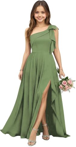 Satin Junior Bridesmaid Dresses One Shoulder Flower Girl Dress Wedding Gown in Kuwait