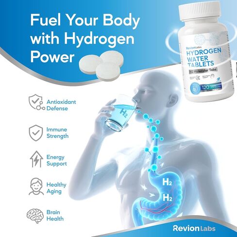 RevionLabs Hydrogen Water Tablets for Drinking - H2 Molecular Hydrogenated Magnesium Electrolytes Instant Drink Tabs - Liver & Brain Health Healthy Aging Antioxidant Immunity & Cognitive Support in Saudi Arabia