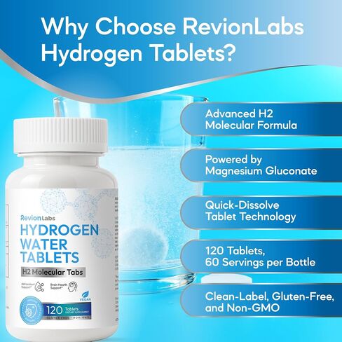 RevionLabs Hydrogen Water Tablets for Drinking - H2 Molecular Hydrogenated Magnesium Electrolytes Instant Drink Tabs - Liver & Brain Health Healthy Aging Antioxidant Immunity & Cognitive Support in Saudi Arabia