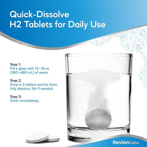 RevionLabs Hydrogen Water Tablets for Drinking - H2 Molecular Hydrogenated Magnesium Electrolytes Instant Drink Tabs - Liver & Brain Health Healthy Aging Antioxidant Immunity & Cognitive Support in Saudi Arabia