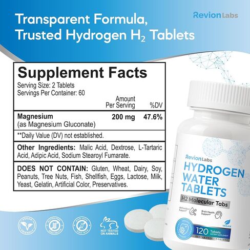 RevionLabs Hydrogen Water Tablets for Drinking - H2 Molecular Hydrogenated Magnesium Electrolytes Instant Drink Tabs - Liver & Brain Health Healthy Aging Antioxidant Immunity & Cognitive Support in Saudi Arabia